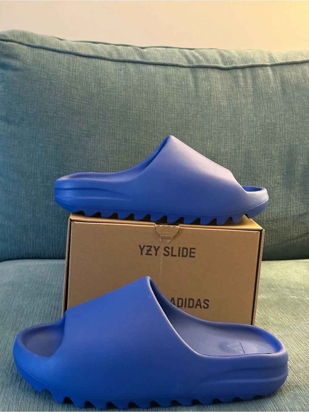 adidas YZY Slide in Bold Blue Foam Slide Sandals